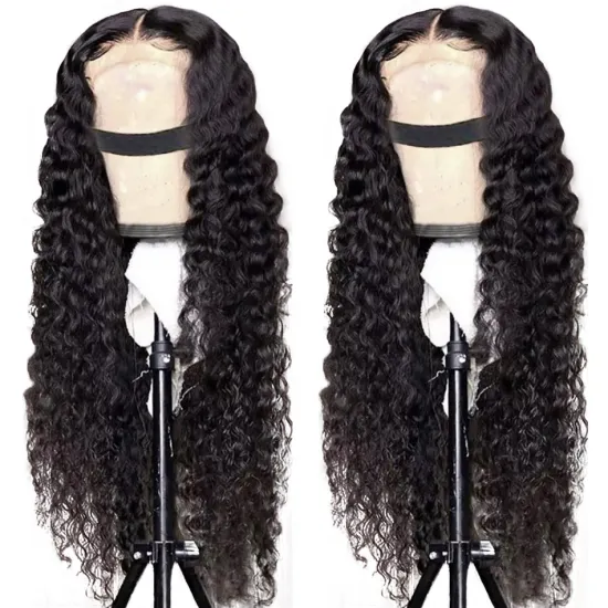 Wholesale Indian unprocessed Human Hair Water Wave Curly Wig,Transparent HD 13x4 Lace Frontal Human Hair Wig In Stock