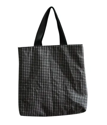 6oz Dogtooth Black Canvas Fabric Carrier Bags Reusable With Zipper Closure