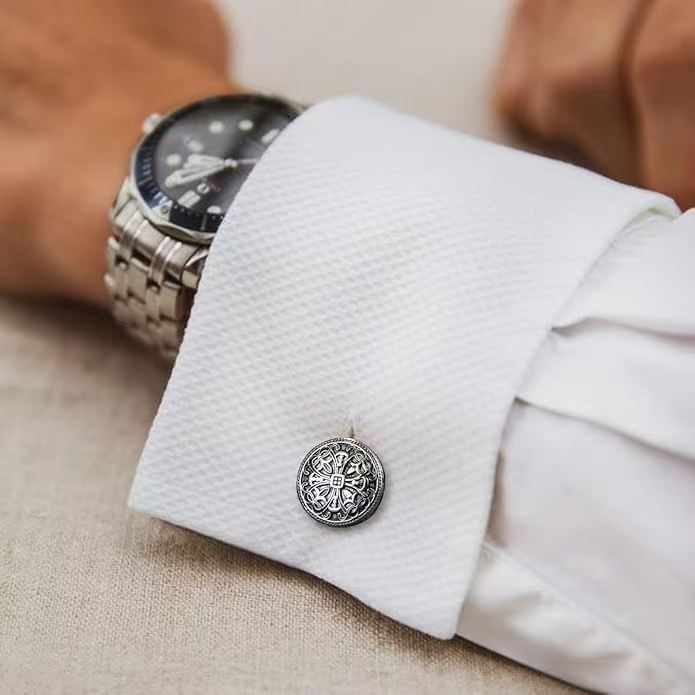 Vintage Enamel Carbon Fiber Tuxedo Shirt Cufflinks