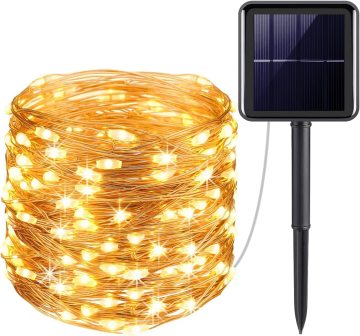 Lohas IP44 Outdoor Solar LED String Lights - 10m Copper Wire, 3000K Warm White, 8 Modes, Waterproof Christmas Decorative Lights