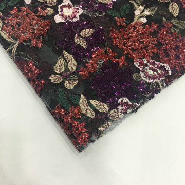 Garment Double Border Multicolor Sequin Embroidery Fabric