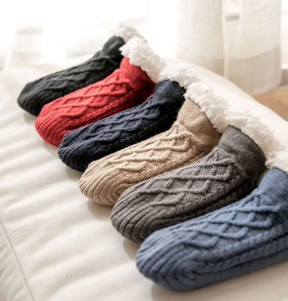 Non Slip Cable Knit Sherpa Slipper Gripper Socks