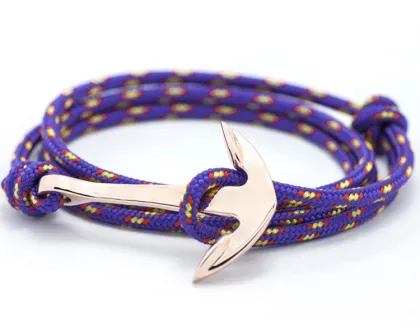 Alibaba popular sell jewelry silver charm logo/brand engraved red multi nautical rope bracelet for men and women