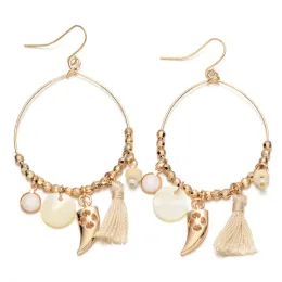 Unique Jewelry Gold Plated Beaded Tassel Hoop Earrings