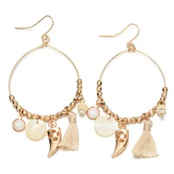Unique Jewelry Gold Plated Beaded Tassel Hoop Earrings