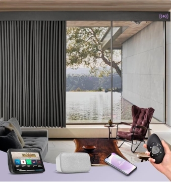 Hardwired Smart Curtains with Remote Control for Sliding Doors - Room Darkening Drapes