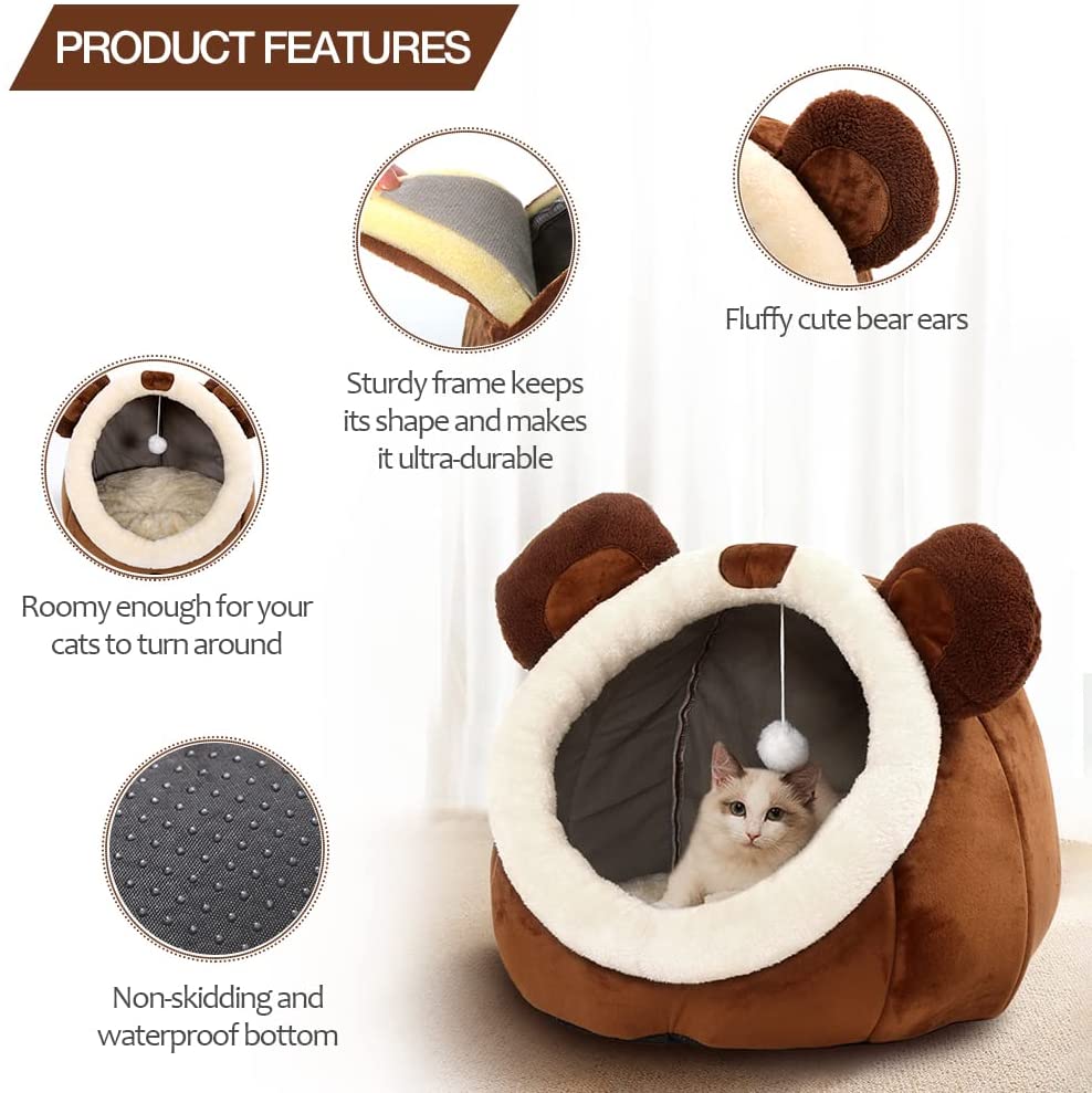 Cat Bed Cave with Removable Washable Cushioned Pillow