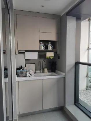 Modern Balcony Cabinet with Laundry Sink and Washing Machine Storage