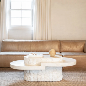 白い天然石テーブル楕円形のコーヒーテーブル