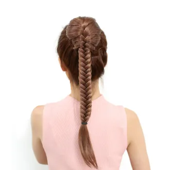 Clip In Braided Ponytail Elastic Drawstring Rope Fishtail Fishbone Plaited Pony Tail Synthetic Hair Chignon Hairpiece 20" 130g