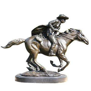 Bronze sculpture with man riding horse
