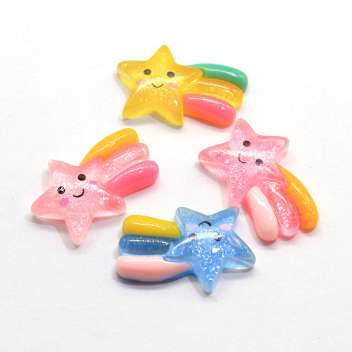 Muy bonitos cabujones de resina de estrella fugaz arcoíris con espalda plana Meteorito arcoíris Slime Charms Hairbow Center DIY Accesorios