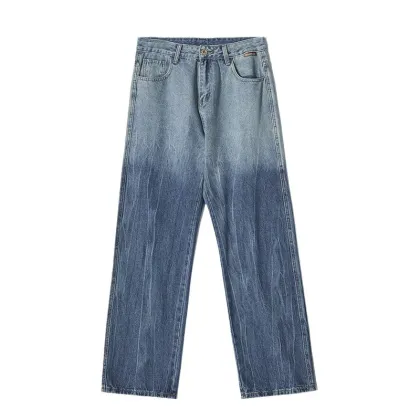 Men's Summer Gradient Jeans: Versatile Loose Casual Trendy Retro Straight Leg Pants