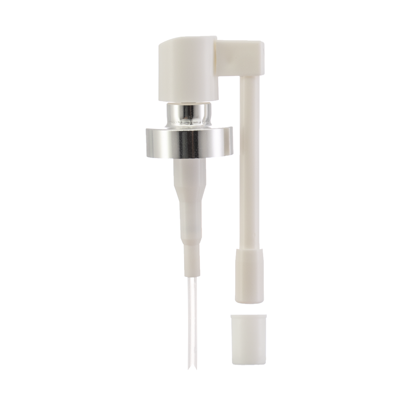 مضخة تجعيد فضية لامعة مقاس 20 مم مع بخاخ فموي طبي بفوهة طويلة