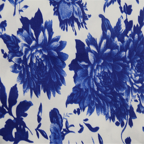 Blue Flower With Cotton Elastic Satin Fabric