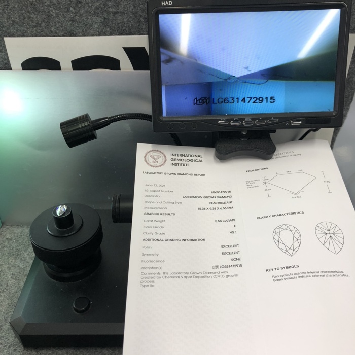 CVD Pear Cut 5.58CT E VS1 2EX Lab Grown เพชร
