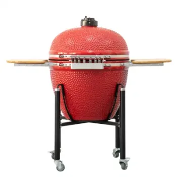 29 in. Ceramic Charcoal Grill in Red with Free Cover