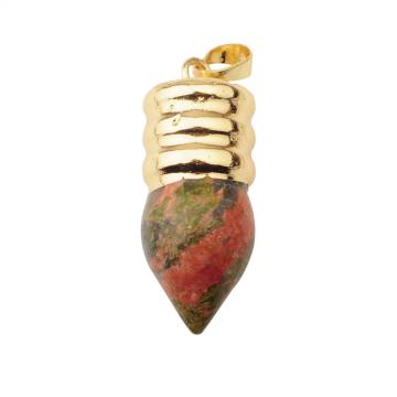 Natural Lamp Bulb Gemstone Unakite Pendant Plated Gold