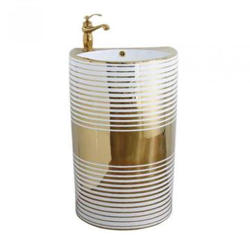 Luxury Design White with Golden Border Ceramic Basin
