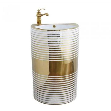 Luxury Design White with Golden Border Ceramic Basin