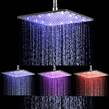 Stainless Steel LED Square Rainfall Shower Head with High Pressure