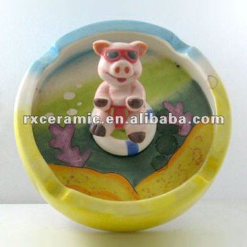 hand painting animal ceramic funny ashtray-pig