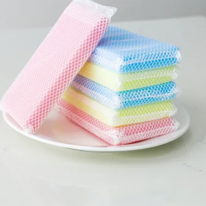 Double Reuseable Bamboo Sponges Washing Duty Scouring Pads