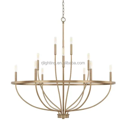 Aged Brass Chandelier for Farmhouse Entrance: Simple Elegant Countryside Villa Lighting