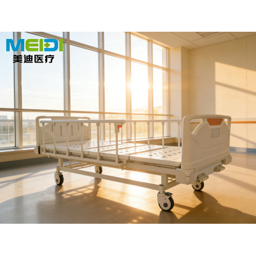 Punched Double Crank Hospital Bed with L-shaped Guardrails, Customizable Legs & Casters