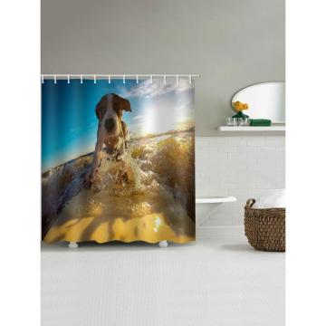 Surfing Dog Digital Printing Waterproof Shower Curtain