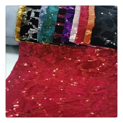red embroidered fabric sequin embroidered velvet fabric embroidered material