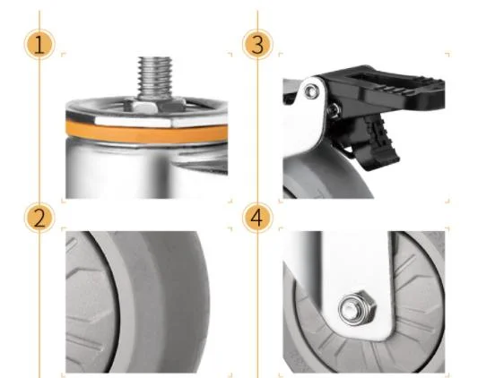 Fabrication d'usine OEM 5 pouces en acier chromé TPR roue en gris avec freinage