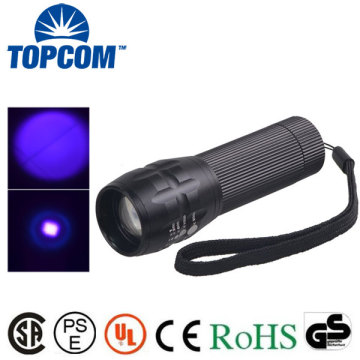 3w 390nm high power led uv flashlight with zoom