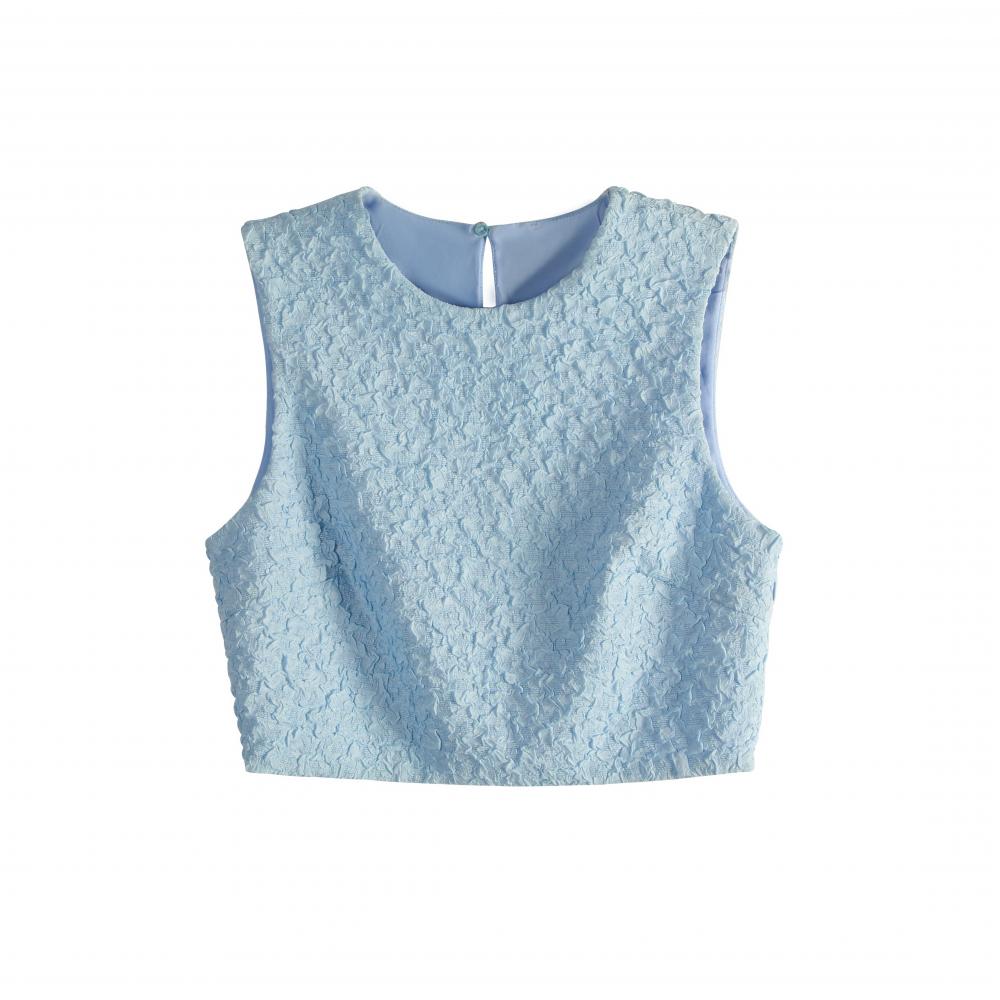 Small Round Neck Baby Blue Short Vest