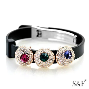 Leather bracelet, big swarovski crystal