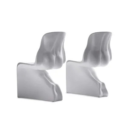 Z-Shaped Designer Fiberglass Plastic Dining Chair in Travertine Finish