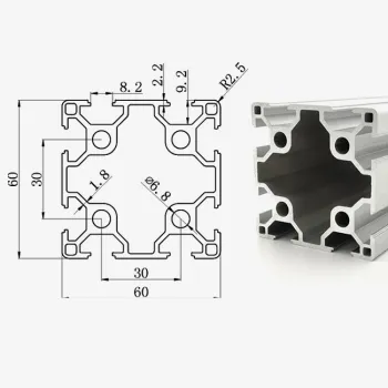 6060 Extruded Aluminum 6000 Series with Four Open T-Slots