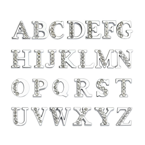 Heiße beliebte Silber Strass Slide Buchstaben A bis Z Strass Slider Alphabet Perlen Bling Initials Letter Statement Charms