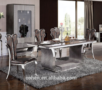 AH107 crocodile leather design royal stylish rectangular dinning table with stainless steel leg