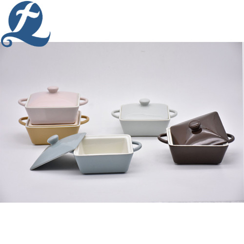 Conjunto de panela de sopa quadrada de cerâmica personalizada com tampa