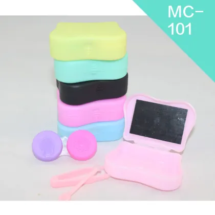 luxury cute design yellow blue pink plastic travel contact lens care kit box case