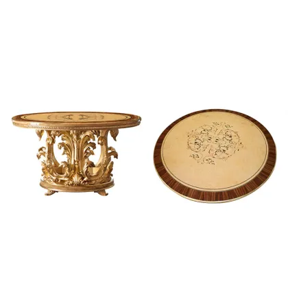 European Luxury Classic Solid Wood Gold Leaf Dining Table