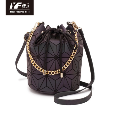 Luminous reflective leather bucket bag crossbody bag