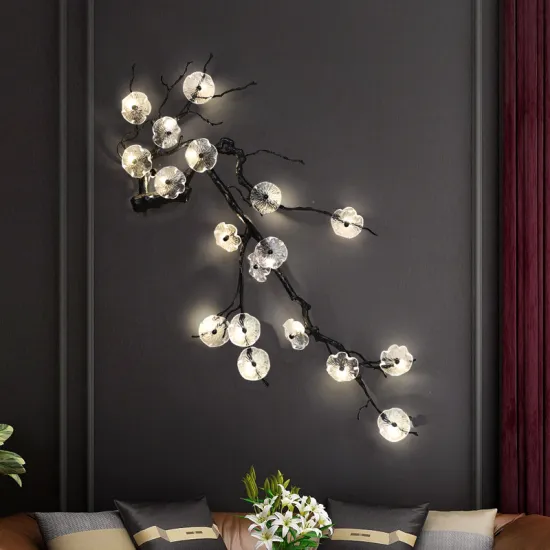 Creative Black Resin LED Wall Light Flower Lamp for Staircase Bedroom Living Room TV Background