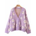 Women's Print Flower Open Front Cardigan