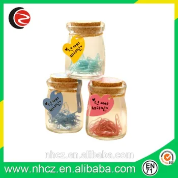 Kinds Shaped Paper Clips in Glass Bottle