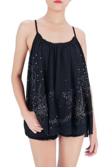 Casual Sequin Embroidered Tank Tops