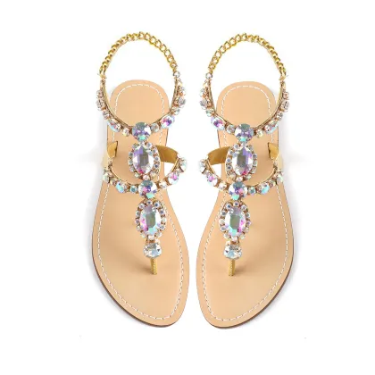 Women'S Rhinestone Gladiator Sandals Flat Wedding Sandals
