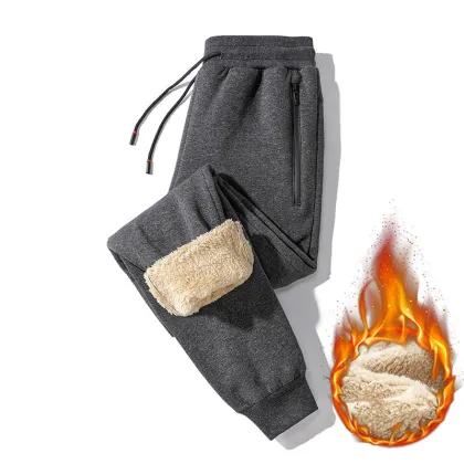 Lamb Cashmere Cotton Men's Casual Pants - Versatile Extra Large Size Winter Cashmere Warm Pants