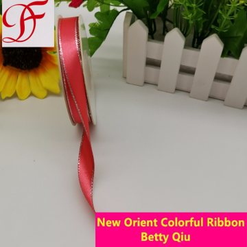 Factory Stocked Rose Gold Grosgrain Satin Metallic Printed Ribbon with Gold/Silver Edge Export to Australia